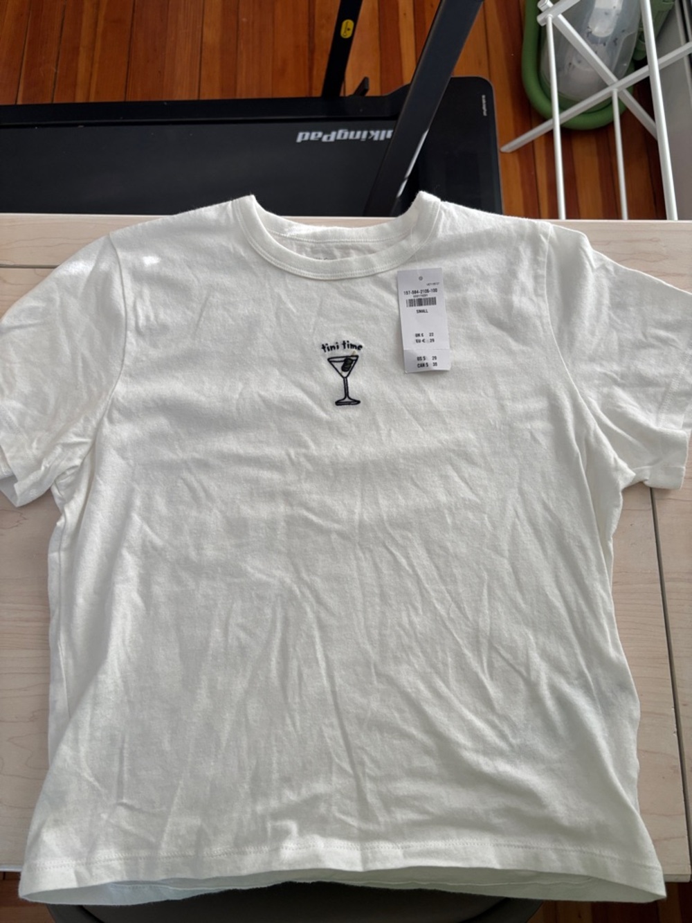 Abercrombie & Fitch White Graphic Tee with Martini Embroidery